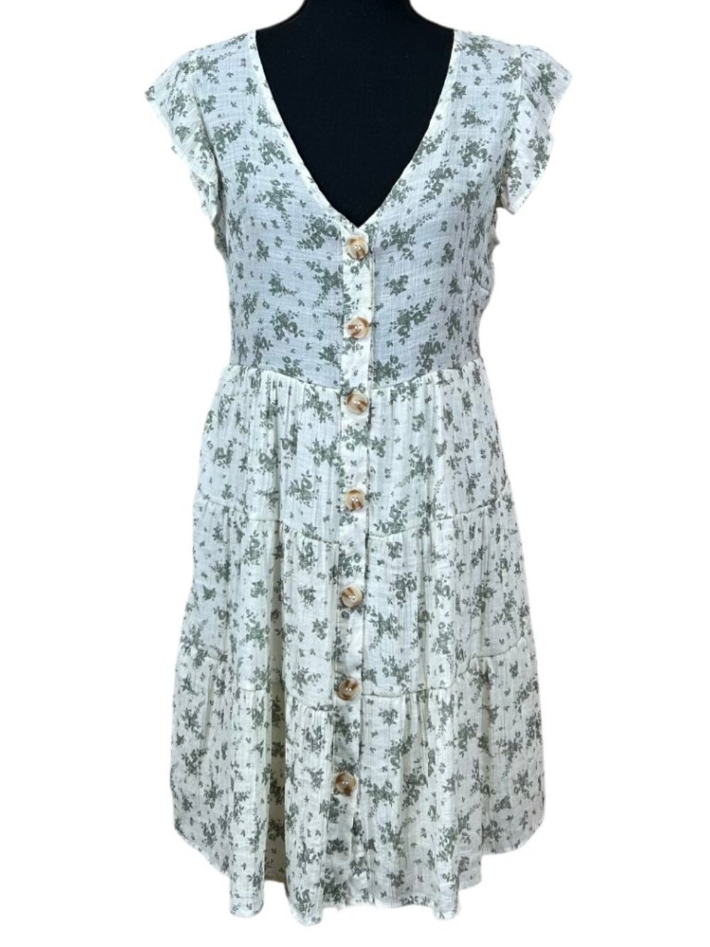 Mine Green Floral Cottagecore Tiered Summer Dress Size M